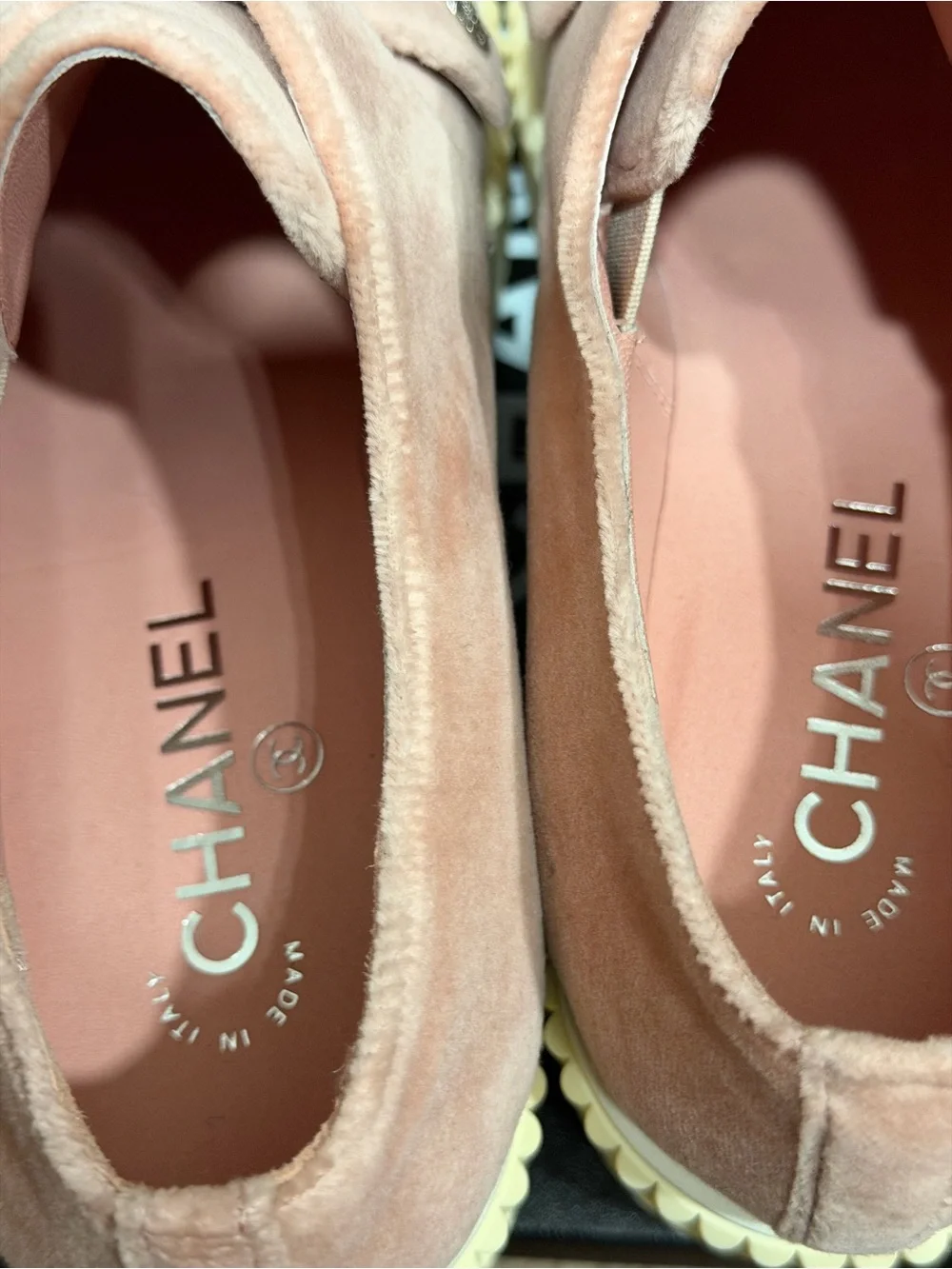 CHANEL Pink Suede Platform Sneakers with Cream Sole